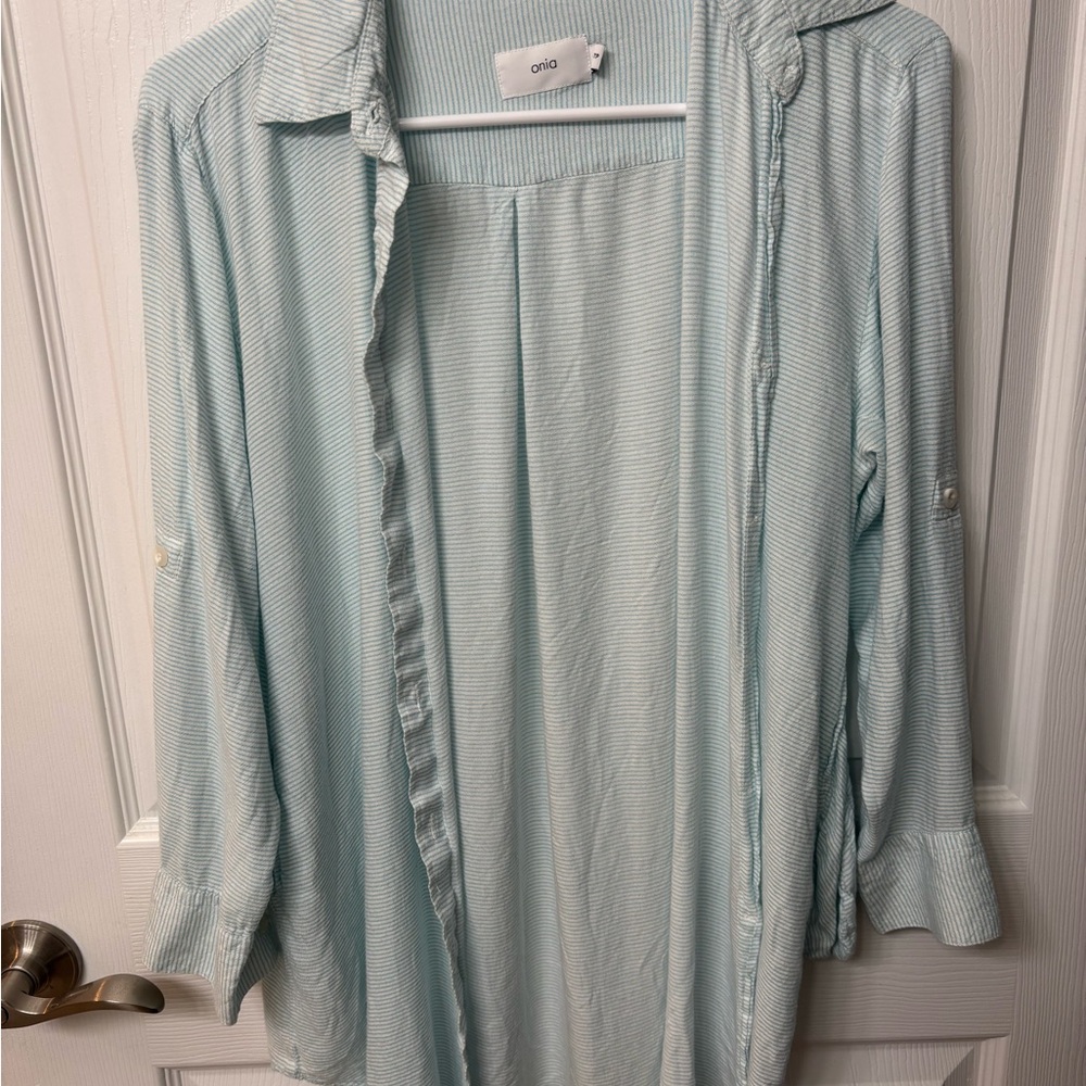Onia Button Down Blue Stripe Shirt  Size XS